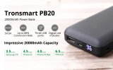 Tronsmart Power bank 20000mAh, PB20 Mini Portable Charger with Digital LED Display Pocket-size High Capacity External Battery Pack 5V/3A Micro USB/Type-C/USB-A Port Fast Charging for Mobile Phones