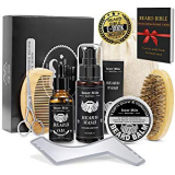 Upgraded Beard Kit for Men Dad Beard Growth Grooming & Trimming – Unscented Leave-in Conditioner Oil, Shampoo Wash, Mustache Balm Wax, Brush, Comb, Scissors & Beard Template Tool, Best Perfect Gift