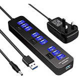 USB 3.0 Hub, ELEGIANT 10 Ports High Speed Charger Hub 5Gbps Data Transfer Power Adapter with On/Off Switches External Power Supply Support for Win7/8/10,Vista/7/8/10, Linux 2.4 MAC Smart Phones.