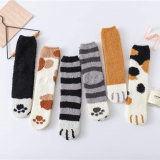 Women Fashion 6 Pack Cotton Socks Cute Cat Claw Coral Thickening Warm Sleep Home Socks Floor Socks Soft Crew Socks | Plush Cozy Slipper Sock