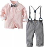 Yonimu Long Sleeve Shirt with Bow Tie + Suspender Pants for Baby Boy Kids Infant